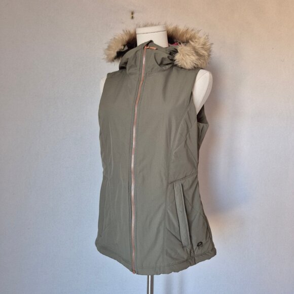 Mountain Hardwear Potrero Insulated Hooded Vest Removable Faux-Fur Zip-Up Green - Picture 4 of 14